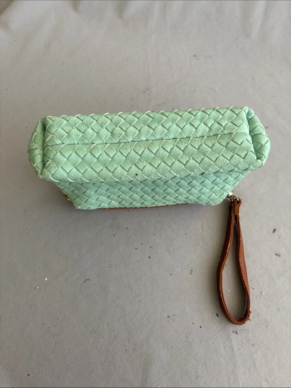 Street Level Mint Woven Clutch with Brown Trim
